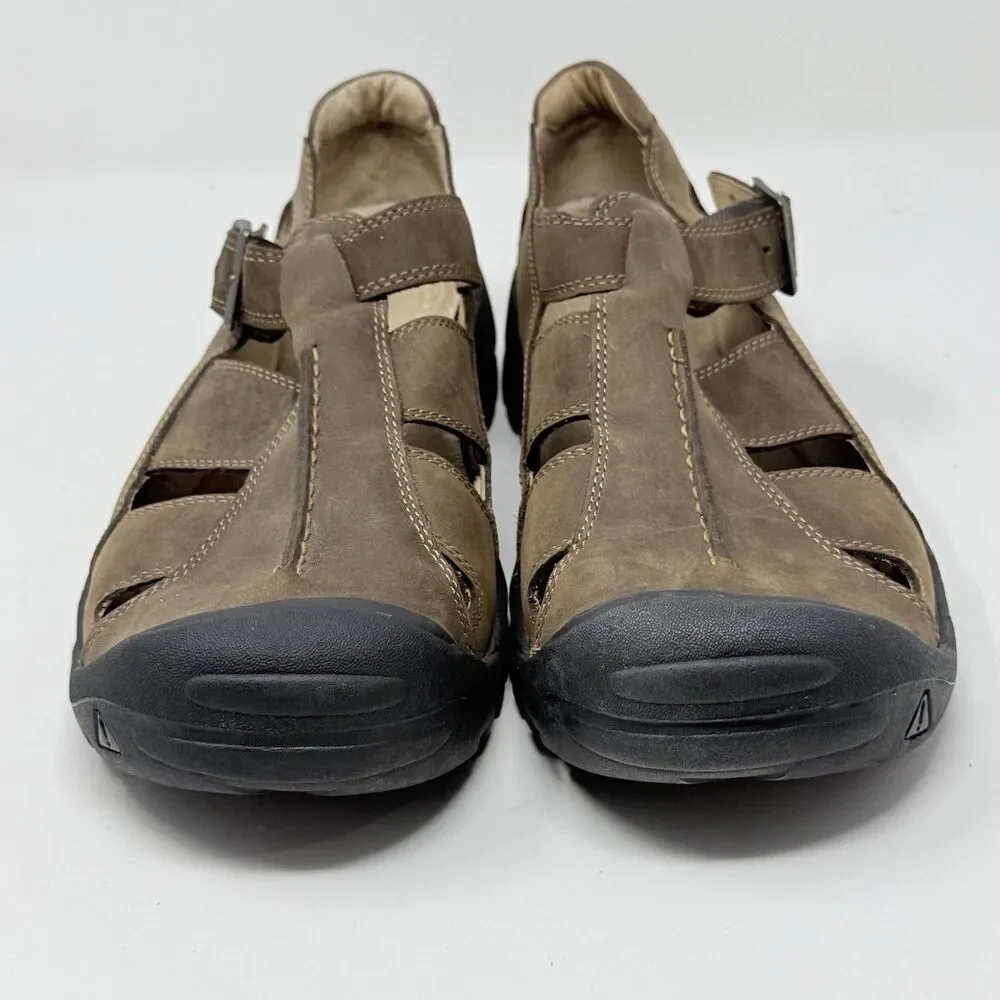 Keen Fisherman Sandals Mens 12 Brown Leather Buckle Strap Closed Toe Hiking